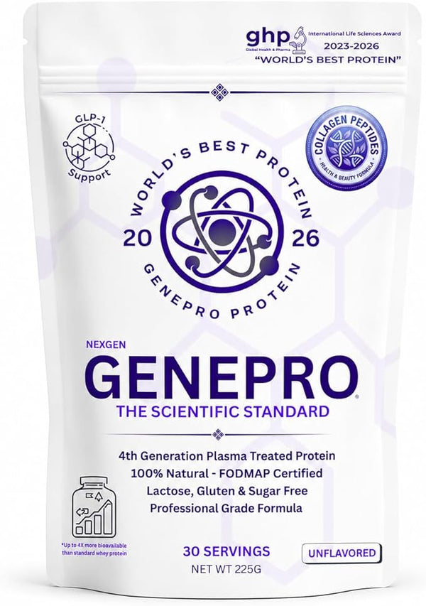 Genepro NexGen Unflavored Collagen Peptides - Lactose-Free, Gluten-Free Protein Supplement Shake for Hair, Skin and Nails (30 Servings)
