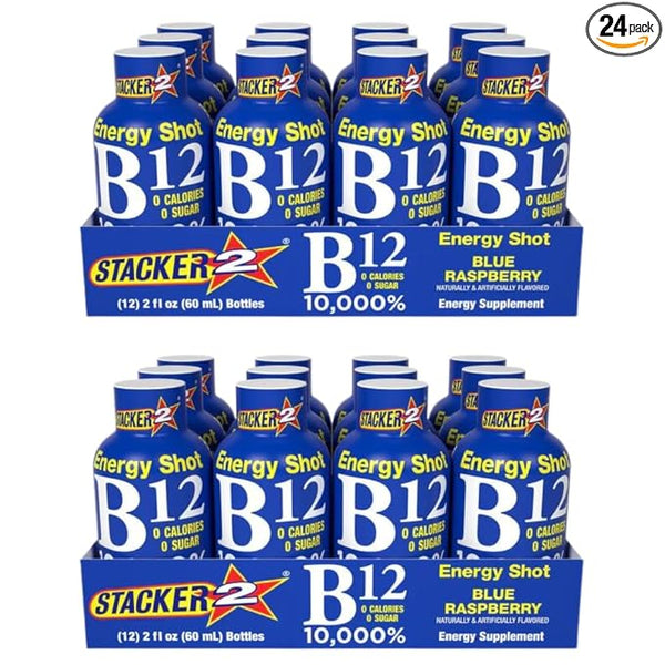 Stacker 2 Blue Raspberry B12 Energy Shot, 2oz (Pack of 24)